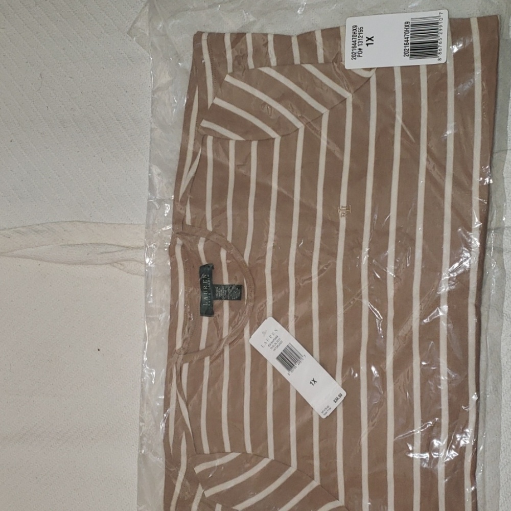 Ralph Lauren Tan & Cream Long Sleeve Top